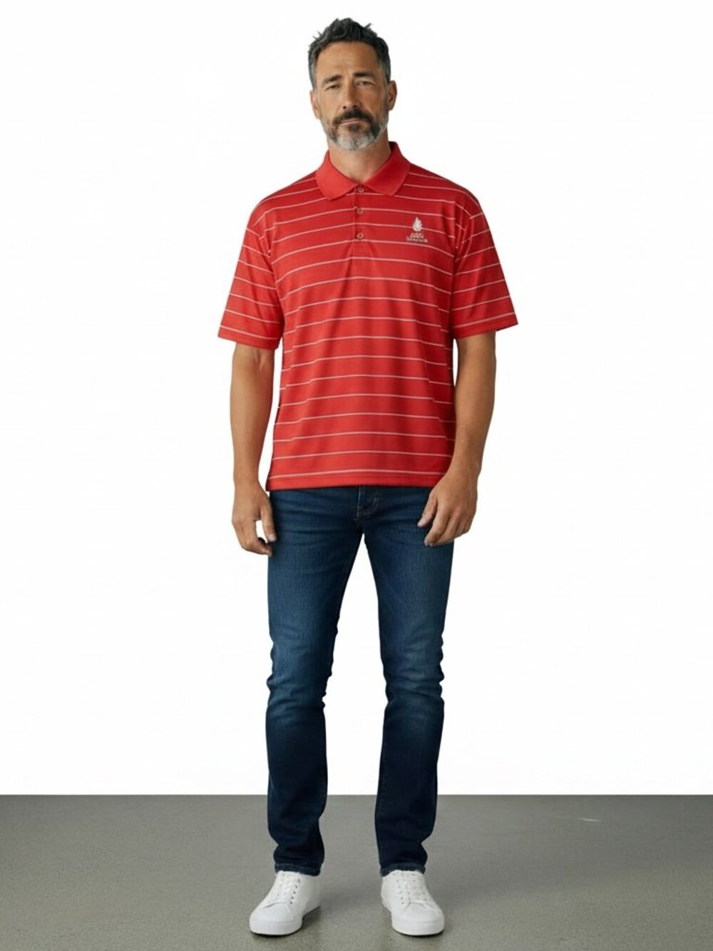 Nike Golf Mens Polo XL White Red Striped Dri-FIT Senior Interclub Golf Shirt